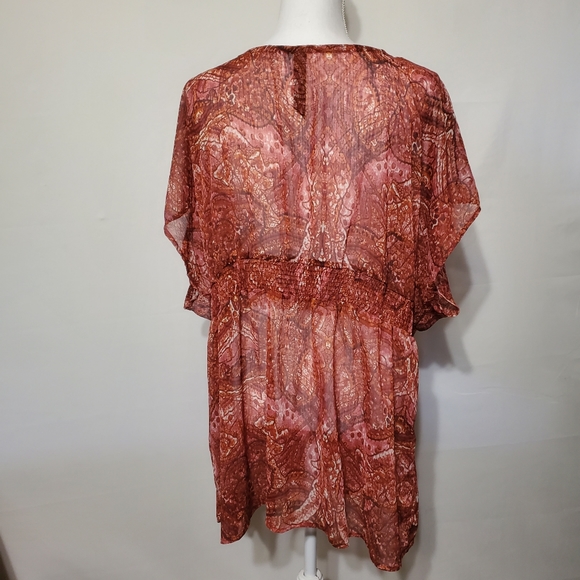 Pure Energy Size 4X Plus Smocked Babydoll Sheer Kimono Sleeve Top Blouse - Picture 3 of 11